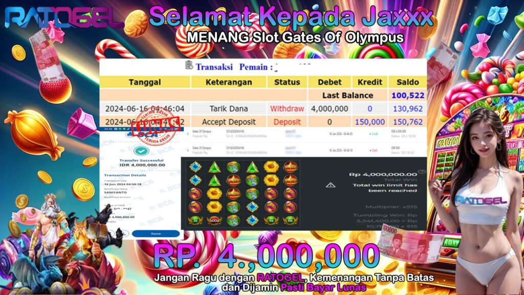 BUKTI JACKPOT SLOT GATES OF OLYMPUS TERPERCAYA DI INDONESIA TGL 16-06-2024